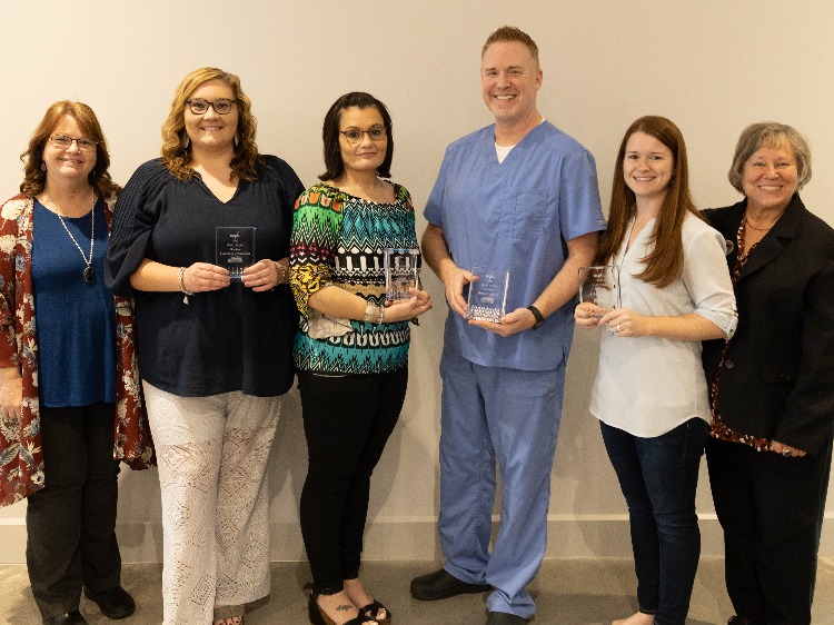 NGTC GOAL Finalists: NGTC Practical Nursing Instructor Sharon McFarland; NGTC GOAL finalists Courtney Holbrooks, Jessica Garner, Brian Carlucci, and Ashley Pankey; and NGTC Registered Nursing Instructor Dr. Martha Marquardt