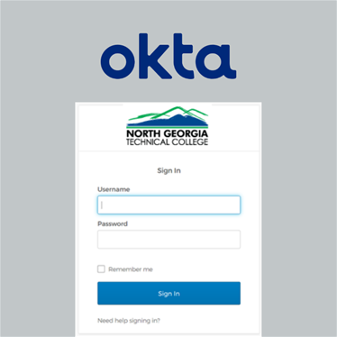 The company name 'Okta' over a screenshot of the NGTC login page for northgatech.okta.com showing the NGTC logo above the username and password fields